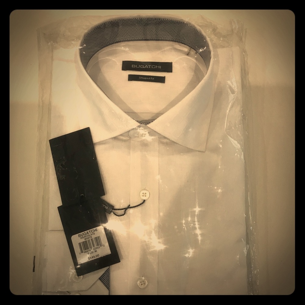 Men’s white Bugatchi button down NEW WITH TAGS